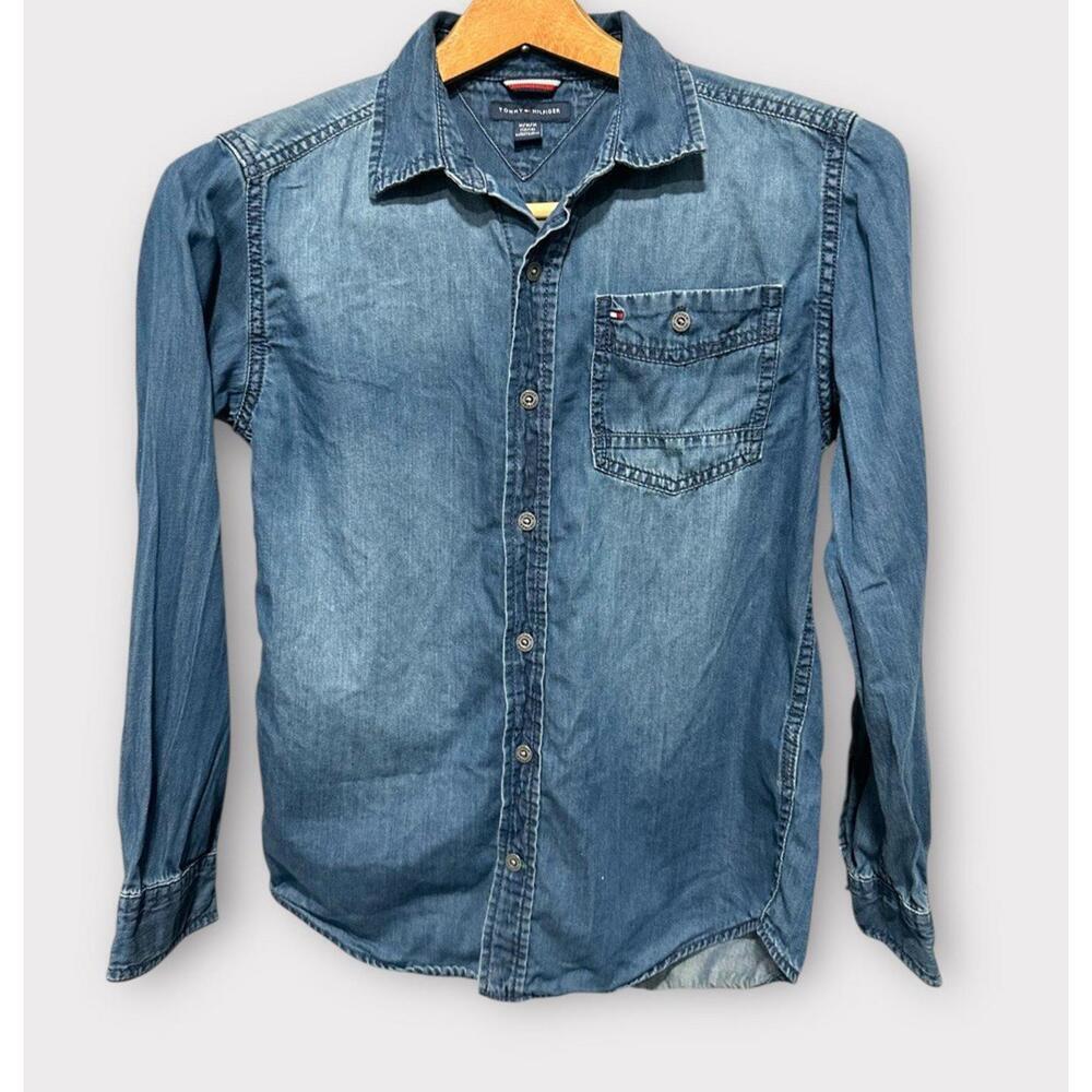 Tommy Hilfiger Women’s Denim Shirt Button Up Long Sleeve Dark Wash Denim Size M